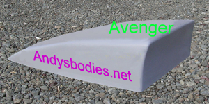 Avenger  bonnet scoop, has a return flange for easy instalation pre undercoated, lightweight construction, manufactured by Fibre-Form (NZ) Ltd for Andy's Bodies