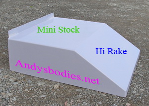 fibreglass Mini stock car bonnet, Hi Rake, pre undercoated, lightweight construction