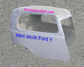 Ford Y mini stock fibreglass stock car body, pre undercoated, lightweight construction, manufactured by Fibre-Form (NZ) Ltd for Andy's Bodies