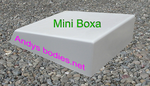 Mini Boxa bonnet scoop, has a return flange for easy instalation pre undercoated, lightweight construction, manufactured by Fibre-Form (NZ) Ltd for Andy's Bodies